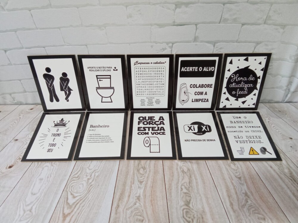 Kit 10 Quadros Banheiro Lavabo Com Frases Divertidas 21x15cm