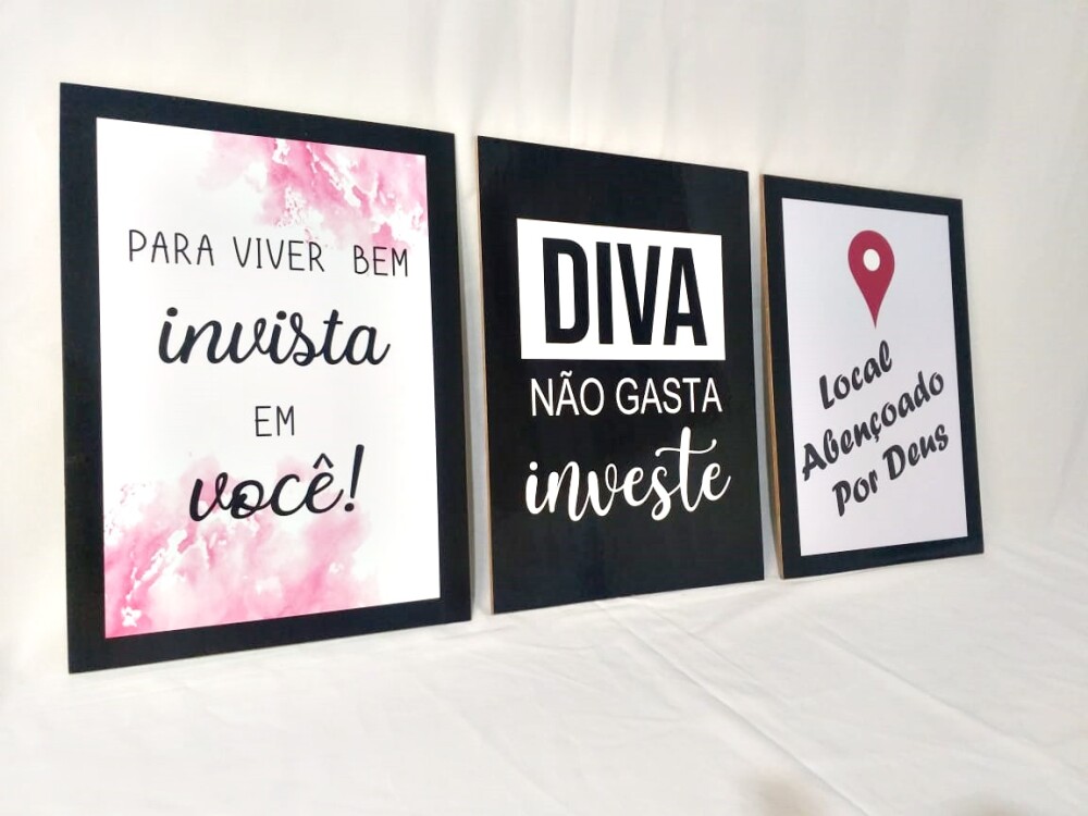Quadros Salão Beleza Mulher Diva Frases Kit 3 Peças 20x28cm