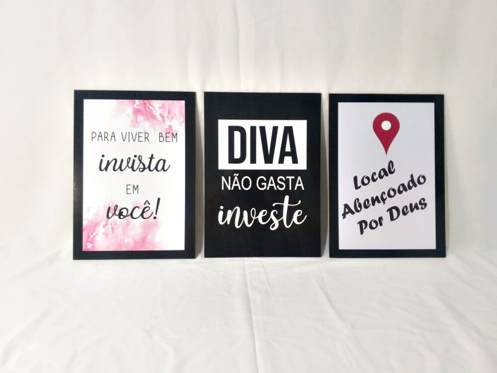 Quadros Salão Beleza Mulher Diva Frases Kit 3 Peças 20x28cm