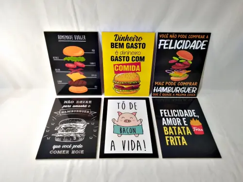 Quadros Hamburgueria Lanchonete Lanche Kit 6 Peças 20x28cm