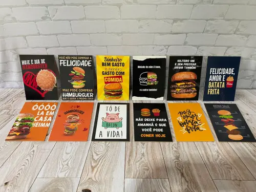 Quadros Hamburgueria Lanchonete Lanche Kit 12 Peças 21x15cm