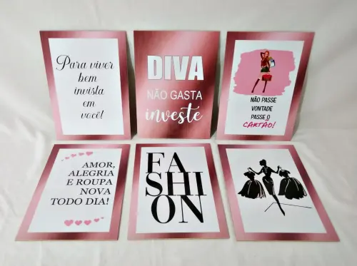 Kit 6 Quadros Moda Rose Gold Loja Roupa Look Fashion 20x28cm