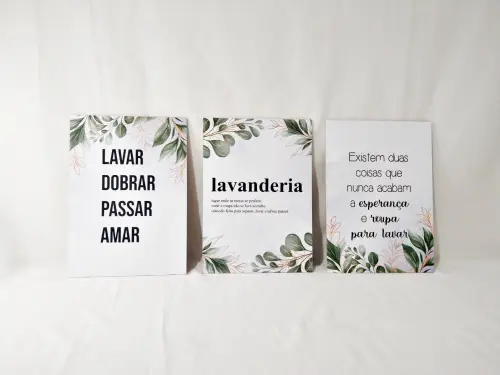 Quadros Lavanderia Lavar Passar Amar Kit 3 Peças 20x28cm