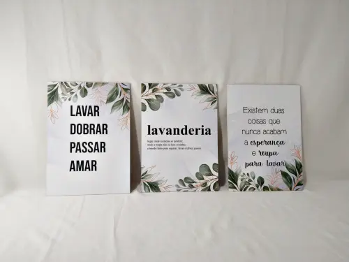 Quadros Lavanderia Lavar Passar Amar Kit 3 Peças 20x28cm