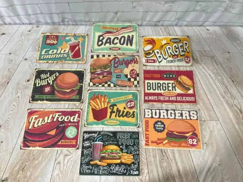 Kit 10 Quadros Hamburgueria Lanchonete Retro Lanche 21x15cm