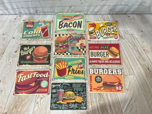Kit 10 Quadros Hamburgueria Lanchonete Retro Lanche 21x15cm