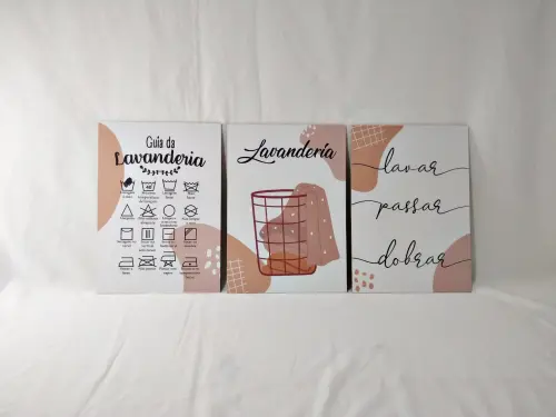 Quadros Lavanderia Roupas Área Serviço Decoração 3 Peças