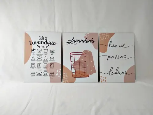 Quadros Lavanderia Roupas Área Serviço Decoração 3 Peças