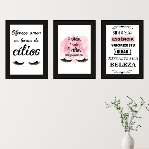 Quadros Cílios Lash Design Salão Beleza Kit 3 Peças 20x28cm