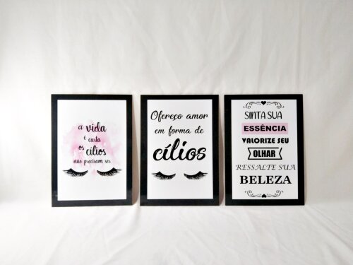 Quadros Cílios Lash Design Salão Beleza Kit 3 Peças 20x28cm