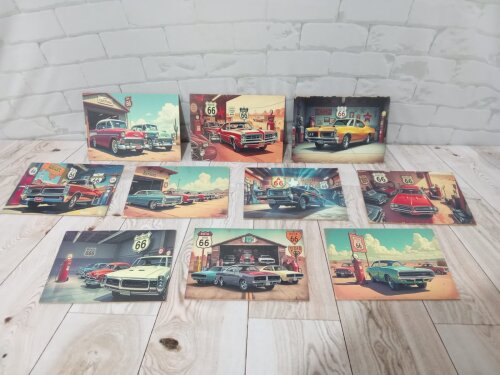 Quadros Carro Antigo Rota 66 Garagem Texas 10 Peças 21x15cm