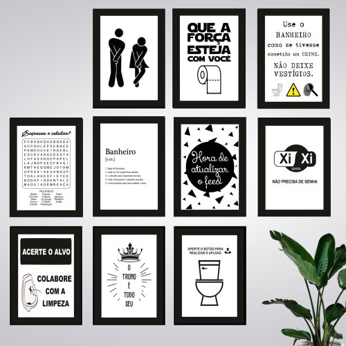 Kit 10 Quadros Banheiro Lavabo Com Frases Divertidas 21x15cm
