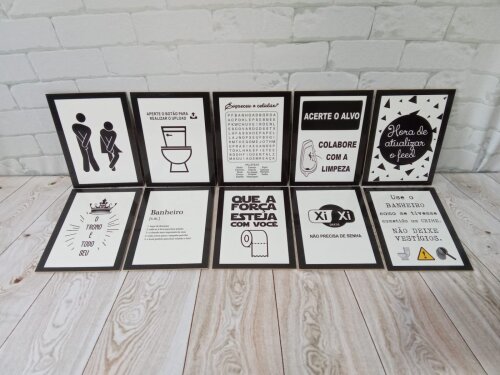 Kit 10 Quadros Banheiro Lavabo Com Frases Divertidas 21x15cm