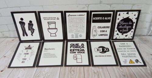 Kit 10 Quadros Banheiro Lavabo Com Frases Divertidas 21x15cm