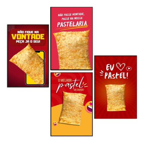 Quadros Pastel Frito Lanchonete Pastelaria 4 Peças 20x28cm