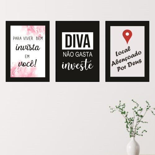 Quadros Salão Beleza Mulher Diva Frases Kit 3 Peças 20x28cm