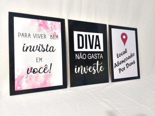 Quadros Salão Beleza Mulher Diva Frases Kit 3 Peças 20x28cm