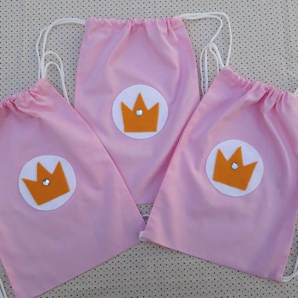 Kit 16 Mochilinhas Princesa Cor de Rosa Coroa Pronta Entrega