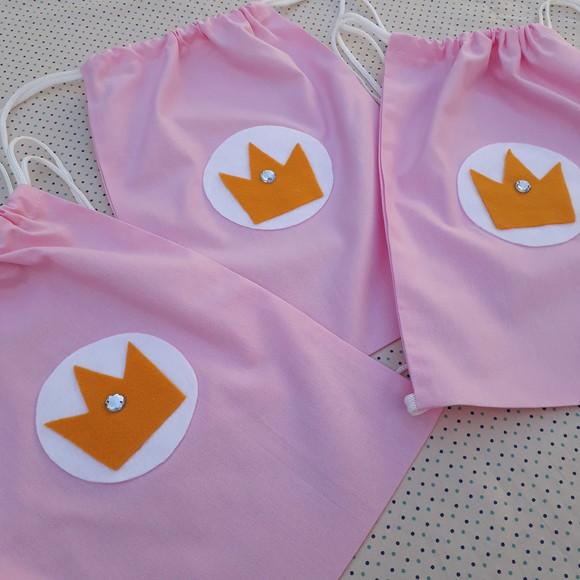 Kit 16 Mochilinhas Princesa Cor de Rosa Coroa Pronta Entrega