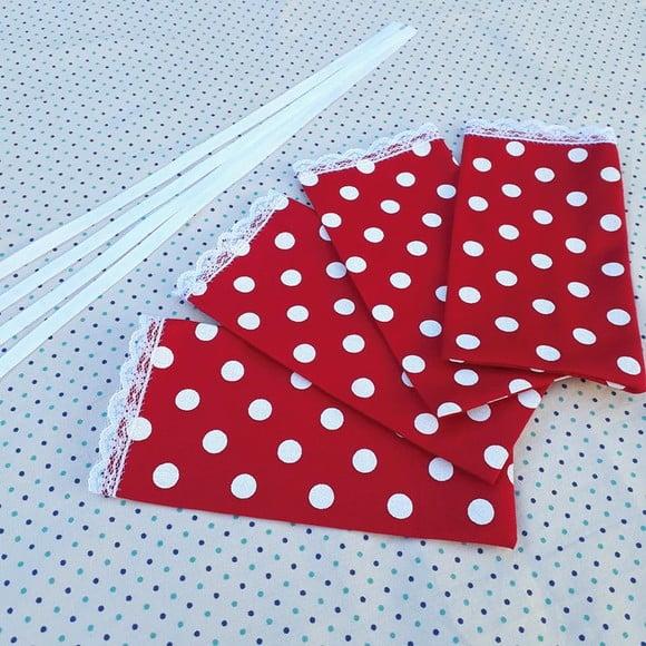 Saquinho Tecido Vermelho com Bolinhas Brancas para Embalagem