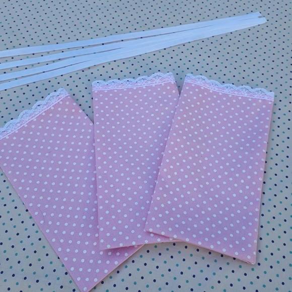 Saquinhos de Tecido Rosa Bebê com Renda para Lembrancinhas