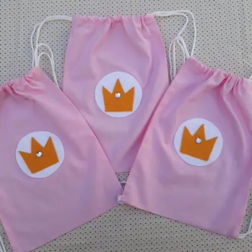 Kit 16 Mochilinhas Princesa Cor de Rosa Coroa Pronta Entrega
