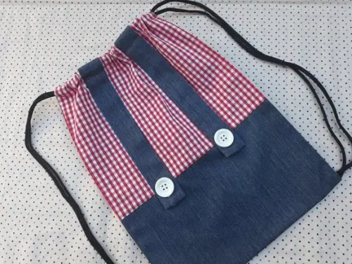 Mochilinha Fazendinha Xadrez Vermelho Lembrancinha