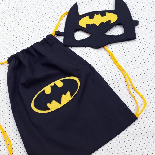 Kit Mochilinha e Máscara lembrancinha aniversário do Batman