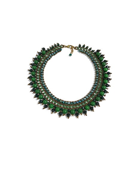 Colar Gola Cristal Verde Escuro e Porcelana de Vidro