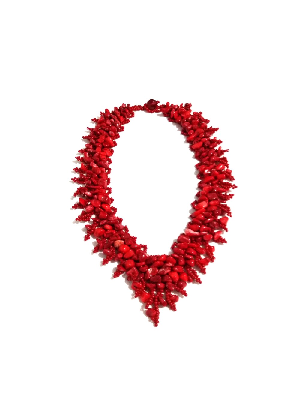 Colar Cascalho Pedra Coral Vermelho Acessórios Femininos