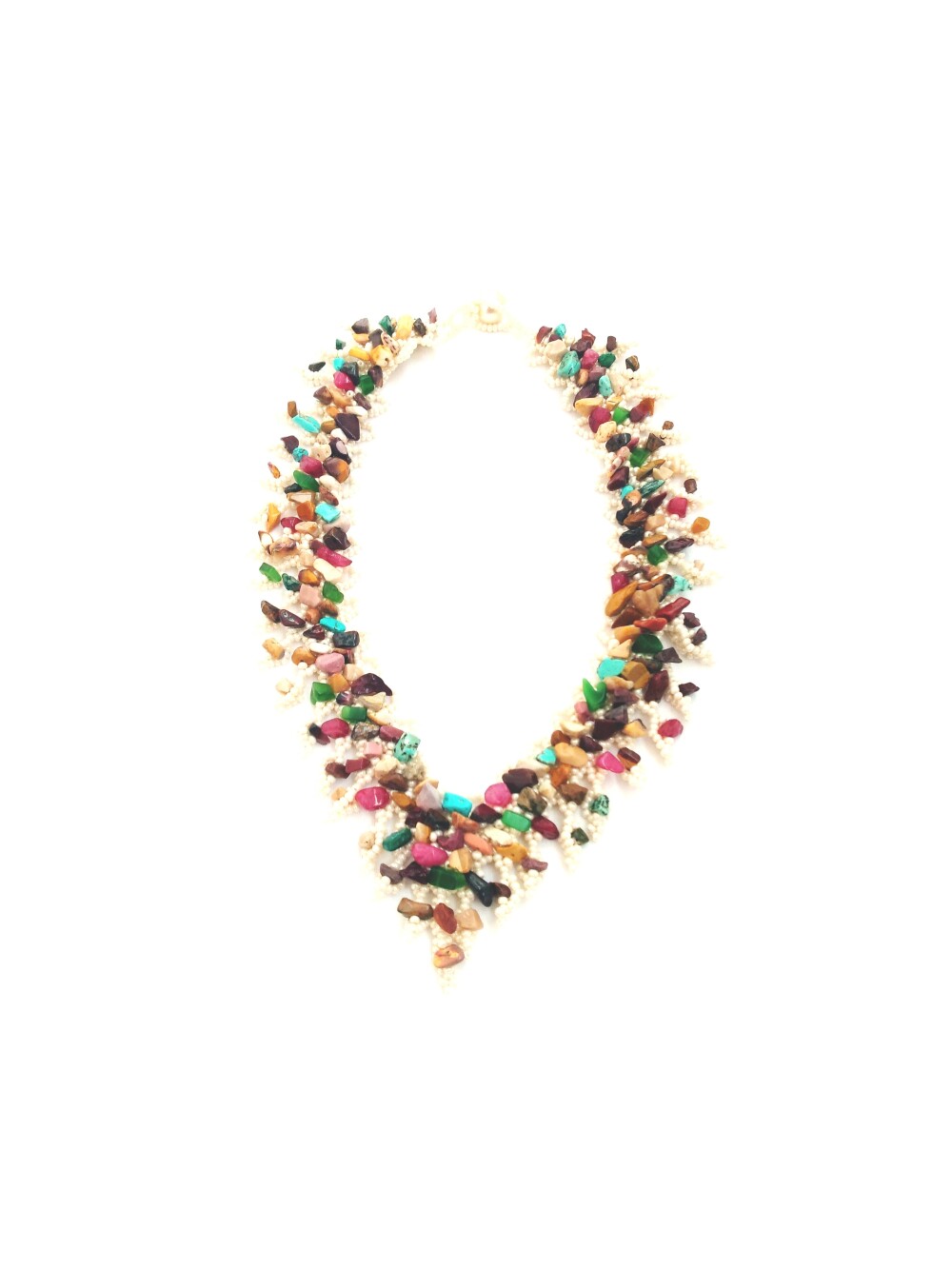 Colar Cascalho Pedras Colorida Mookaita Moda Feminina