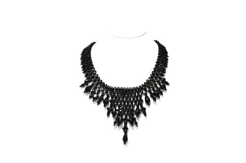 Colar Cristal Preto e Gotas