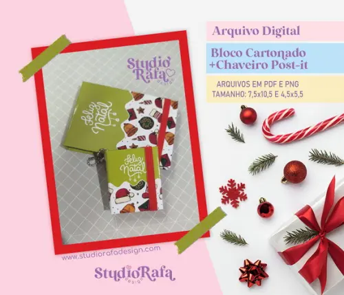 Kit Bloco + Chaveiro Post-it Natalino (arquivo digital)