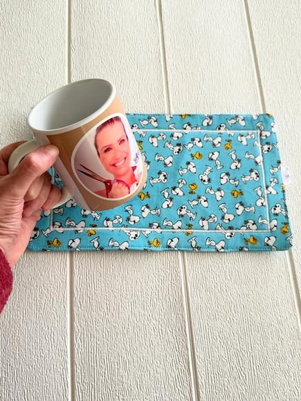 Mug Rug Tapete para Caneca Cachorrinho Azul