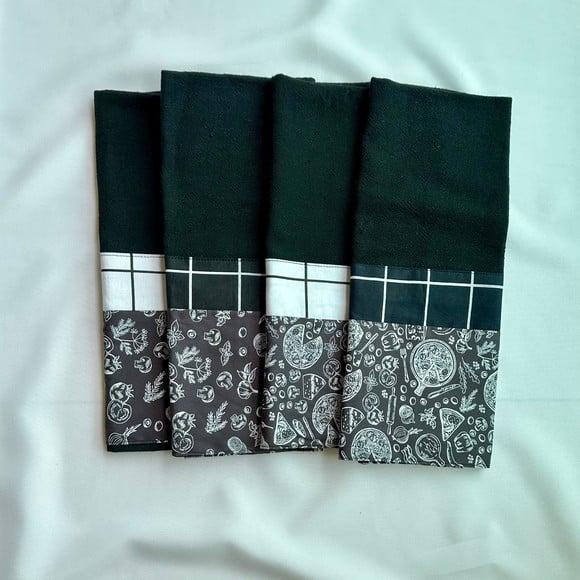 Kit Panos de Prato Pretos Temperos Quatro Peças