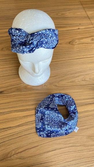 Kit Mamãe Bebê Babador Bandana e Faixa Azul