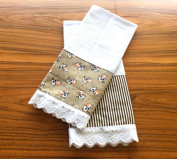 Conjunto Panos de Prato Vaquinhas Bege