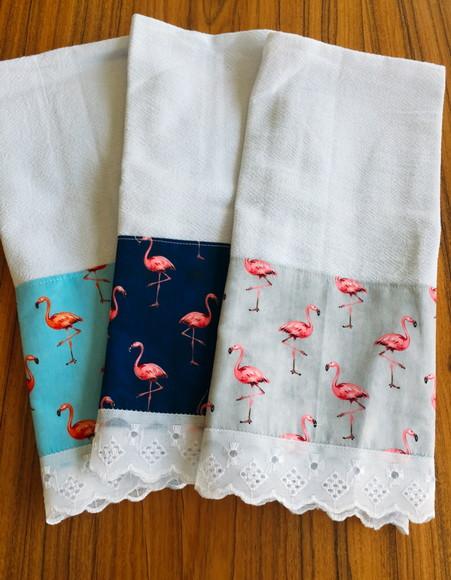 Jogo/trio de Pano-de-prato Flamingos