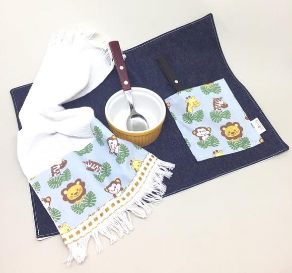Kit Lanche Jeans Bichos da Selva Azul