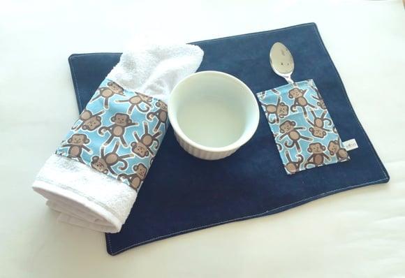 Kit Lanche Jeans Monkey Blue