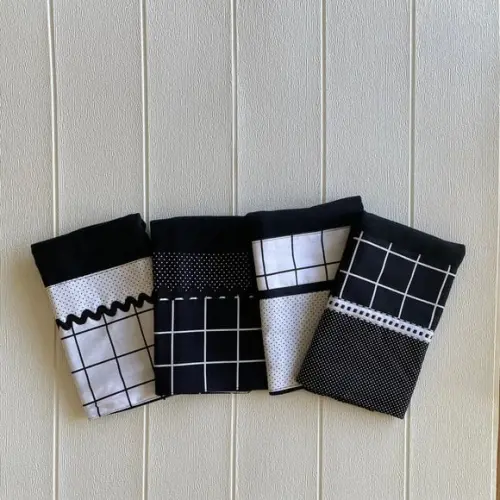 Jogo Panos de Prato Grid P&b Quatro Peças