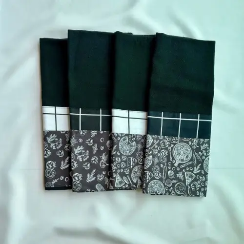 Kit Panos de Prato Pretos Temperos Quatro Peças
