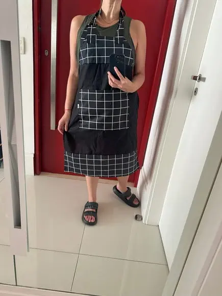 Avental com Bolso Xadrez Grid Preto e Branco