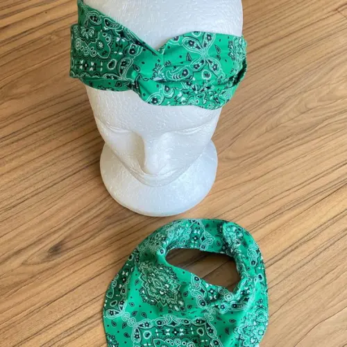 Kit Mamãe Bebê Babador Bandana e Faixa Verde