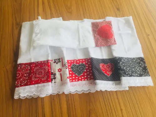 Jogo de Cozinha Pano-de-prato Vermelho e Preto Coração