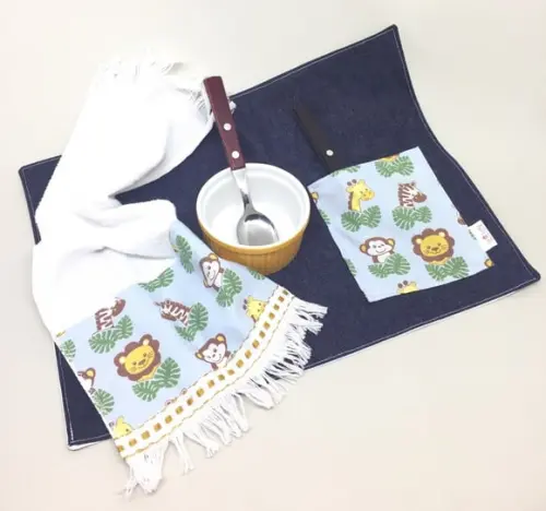 Kit Lanche Jeans Bichos da Selva Azul