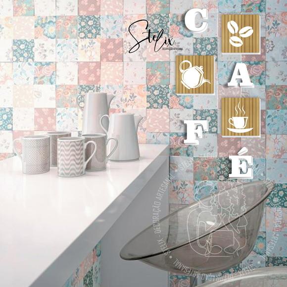 Kit Cantinho do Café (M) - 3 Placas Decorativas + 4 letras