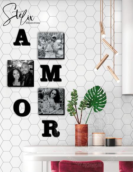 Kit Amor & Família (M) - 3 Placas Decorativas + 4 letras