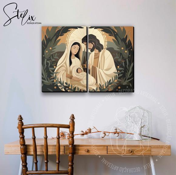 Quadro de Natal Cristão Nascimento de Jesus José e Maria