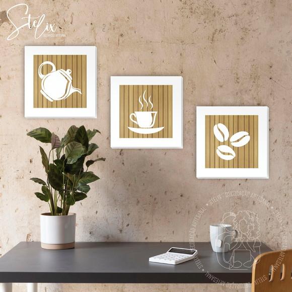 Quadros para Cantinho do Café Branco e Madeira
